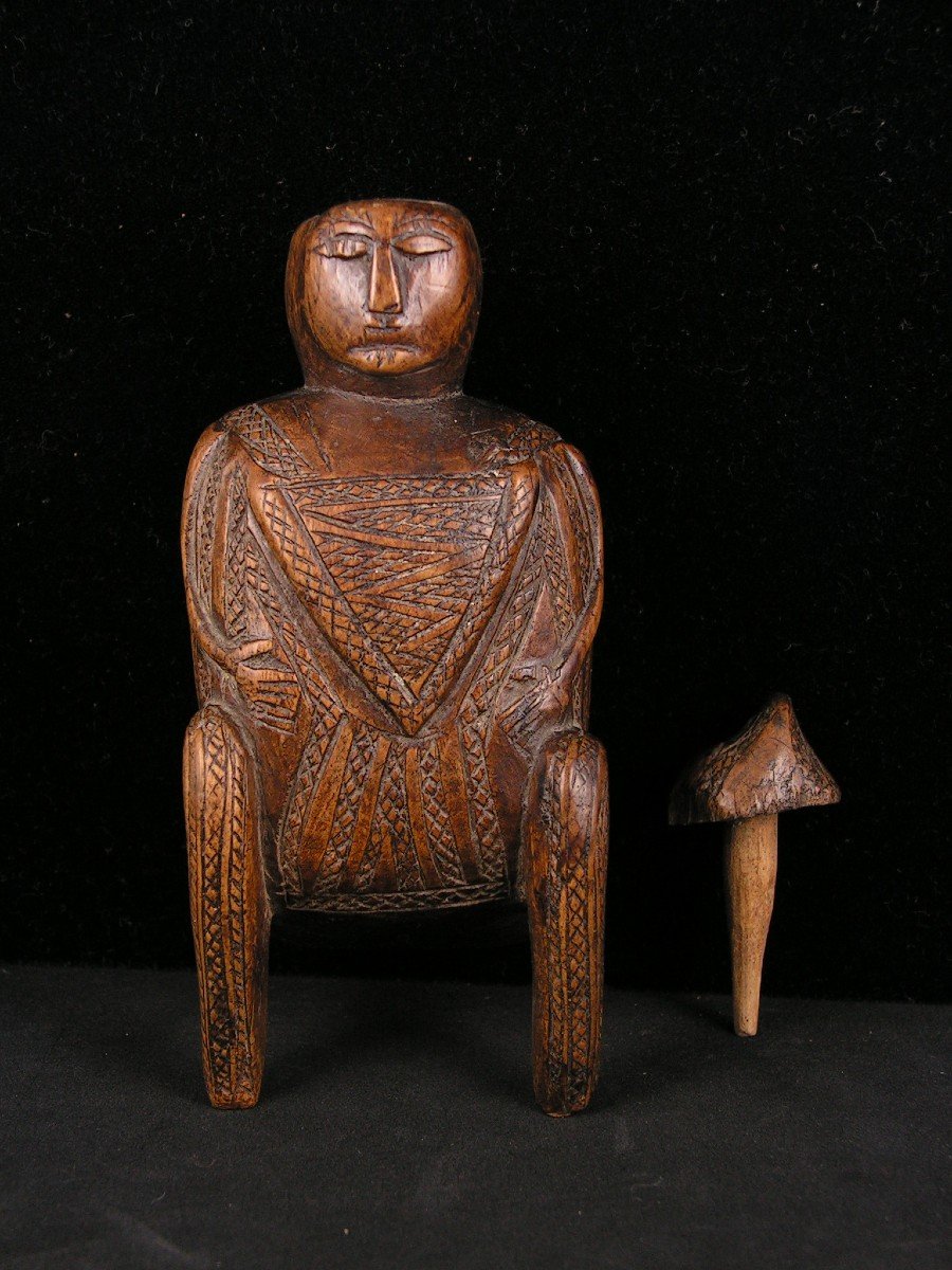 Tabatière Art Populaire d'époque XVIII ème Personnage Crotteux En Bois Sculpté A Restaurer-photo-1