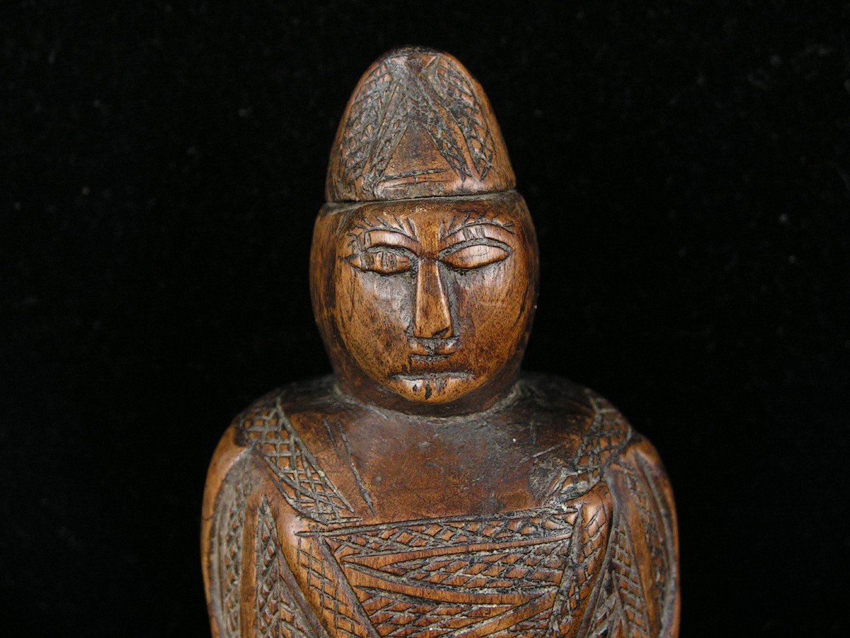 18th Century Folk Art Snuffbox, Crotteux Character In Carved Wood, To Be Restored-photo-4