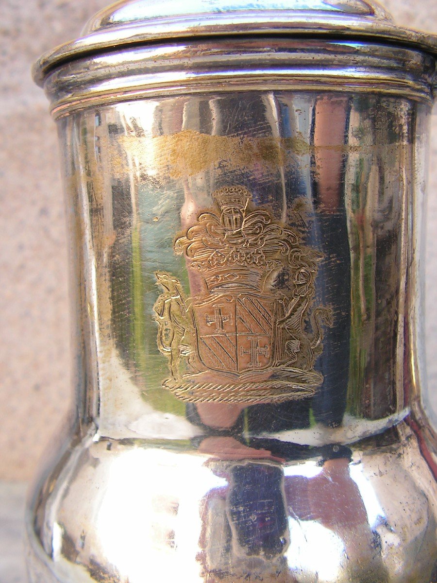 Silver Plated Barber's Ewer Engraved Body Coat Of Arms, Blazon, 17th Century, 18th Century-photo-2