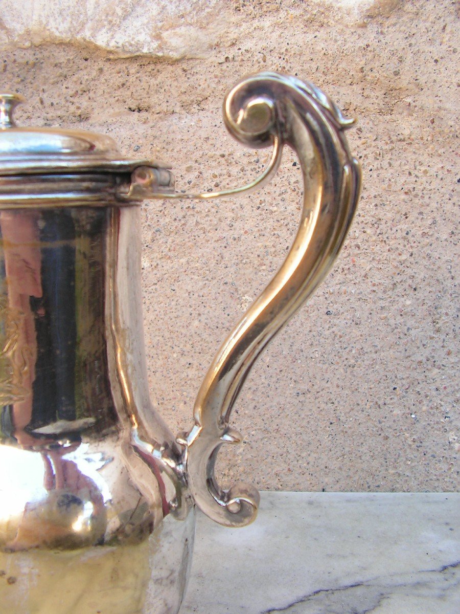 Silver Plated Barber's Ewer Engraved Body Coat Of Arms, Blazon, 17th Century, 18th Century-photo-3