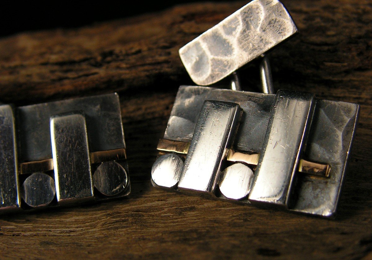 Jean Després Pair Of Silver And Gold Cufflinks Signed With The Art Deco Point And Hallmark 