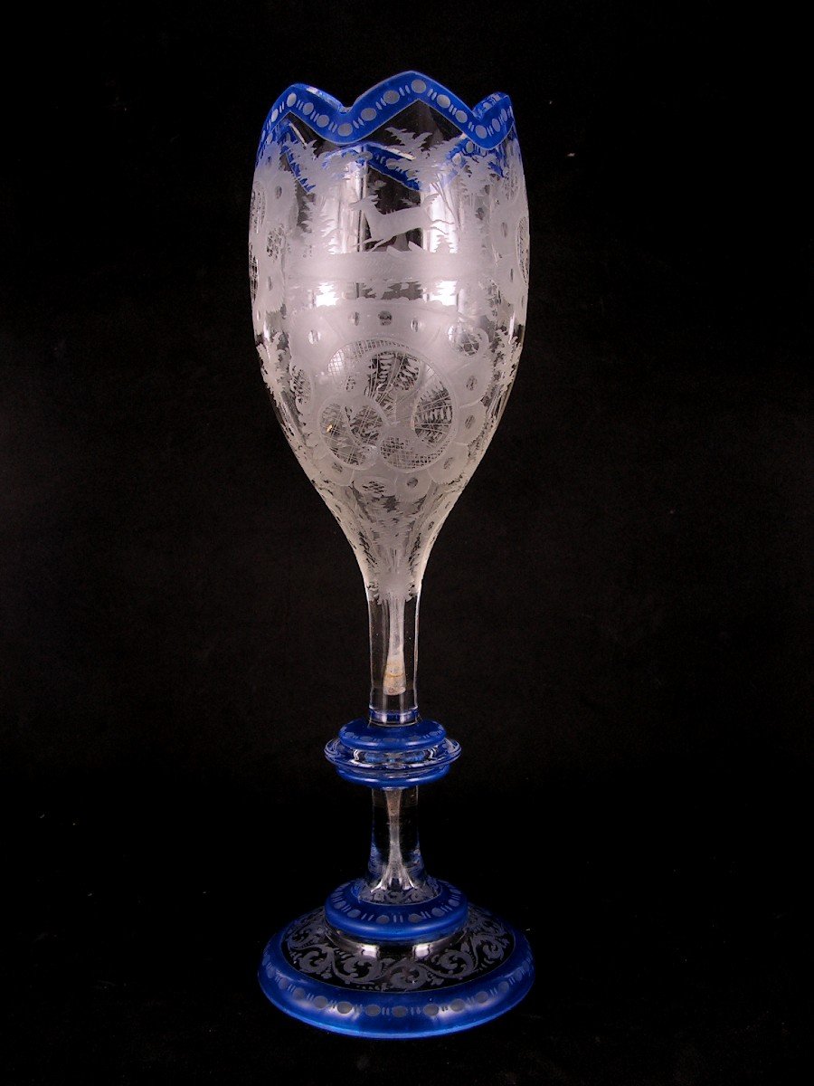 Ancien Verre En Cristal De Bohême A Décor Cynégétique