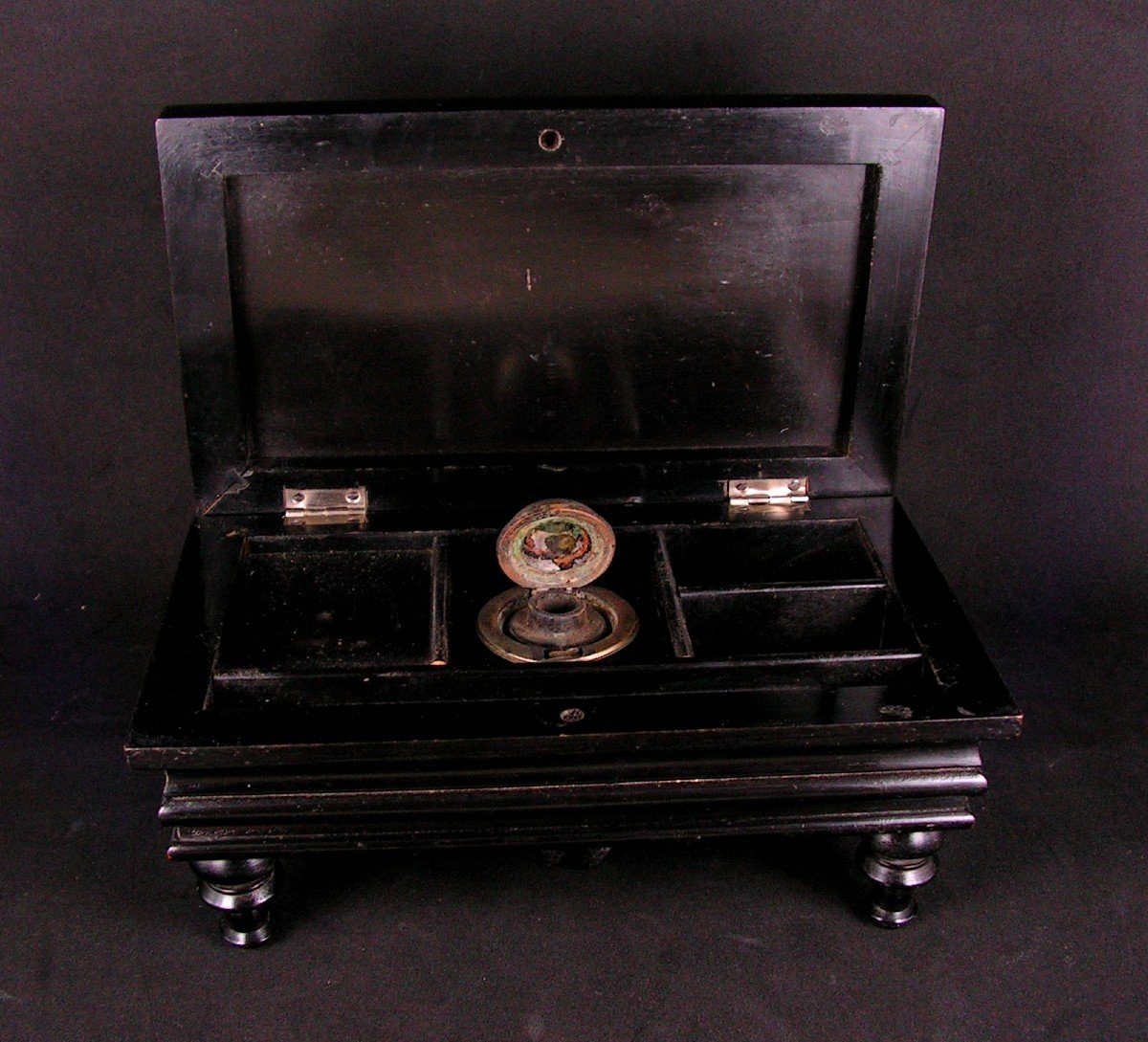 Antique Inkwell Stamp Box In The Shape Of A French Billiard Table-photo-3