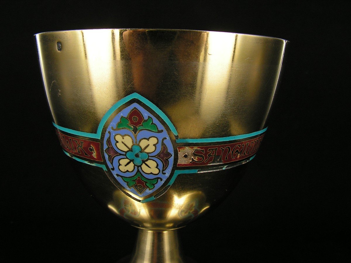 Antique Silver Chalice Minerva Demarquet Frères With Enameled Decorations-photo-1