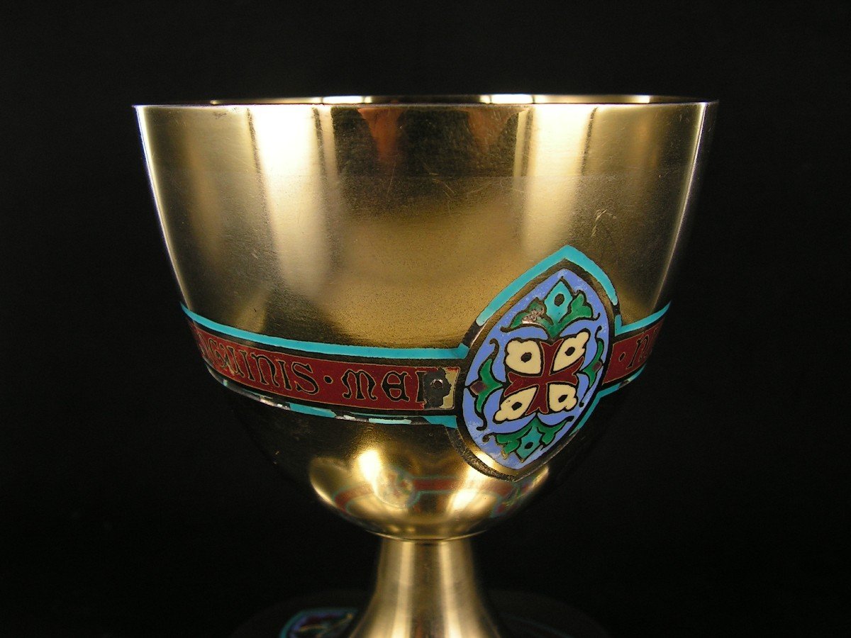 Antique Silver Chalice Minerva Demarquet Frères With Enameled Decorations-photo-2