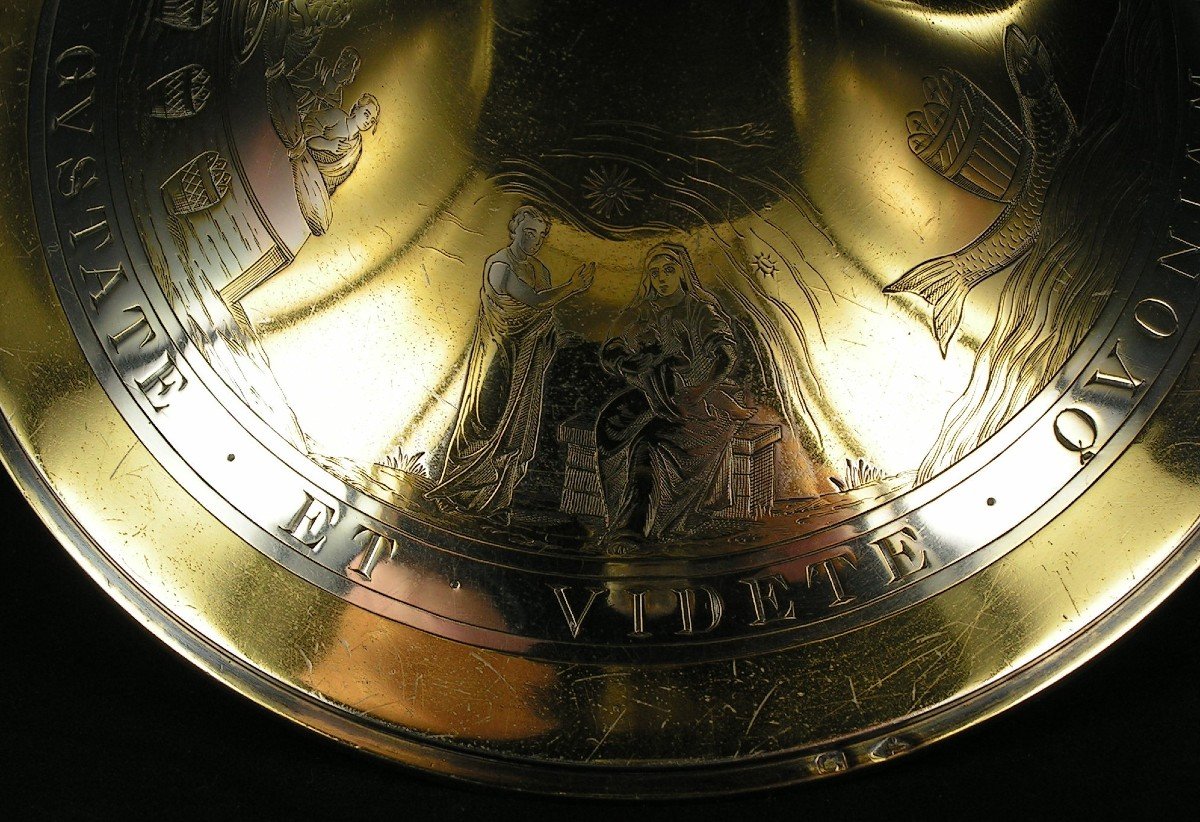 Solid Silver Chalice Demarquet Frères, Base Engraved With Decorations Such As The Last Supper, Fish ...-photo-2