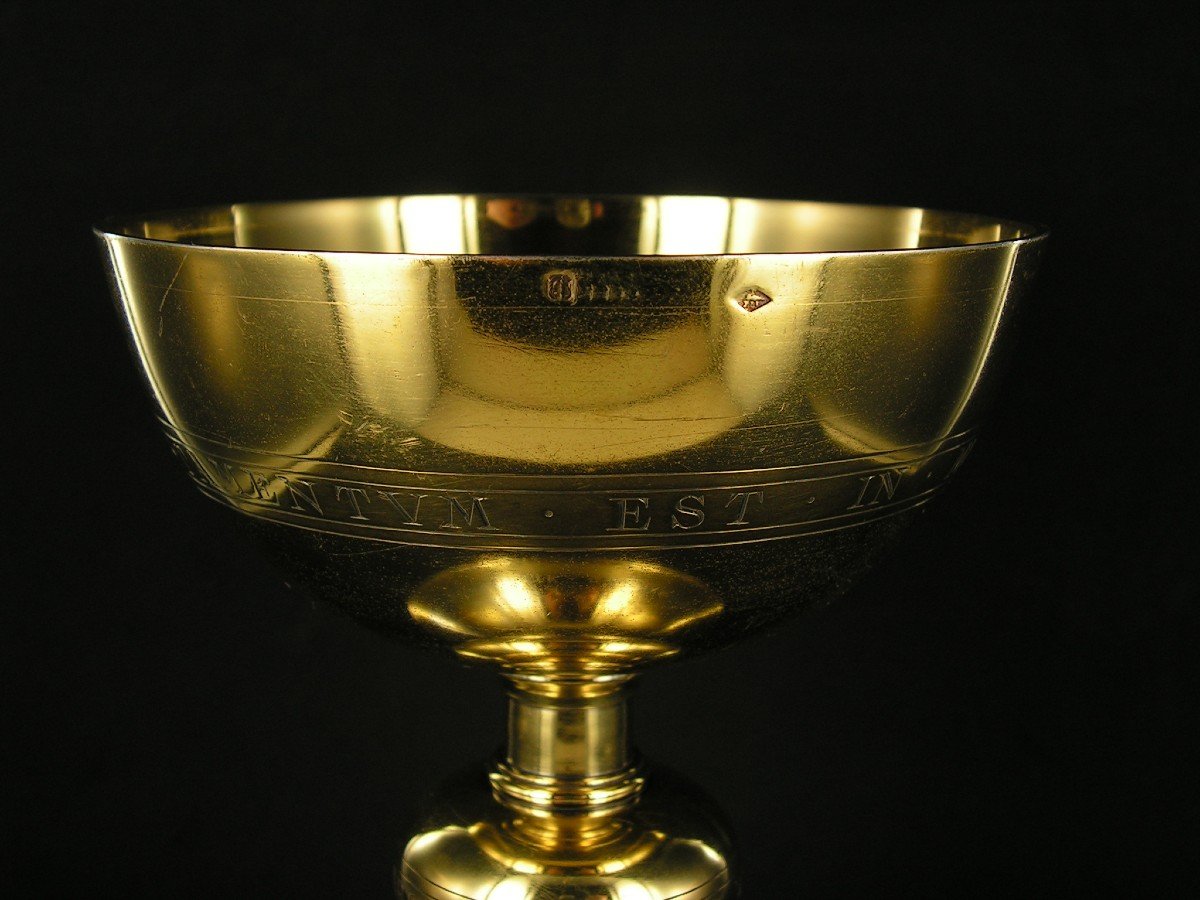 Solid Silver Chalice Demarquet Frères, Base Engraved With Decorations Such As The Last Supper, Fish ...-photo-5