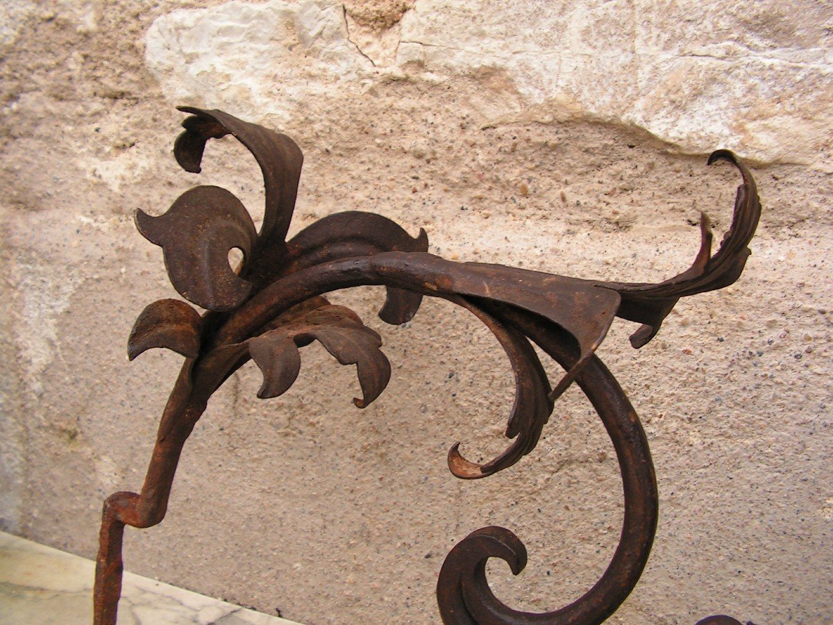 Louis XIV Period Wrought Iron Light Arms With Flower Decor-photo-1