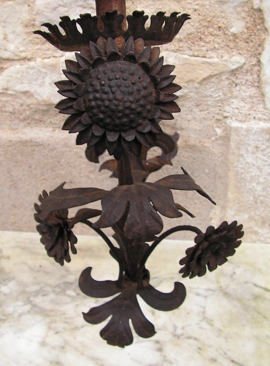 Louis XIV Period Wrought Iron Light Arms With Flower Decor-photo-2