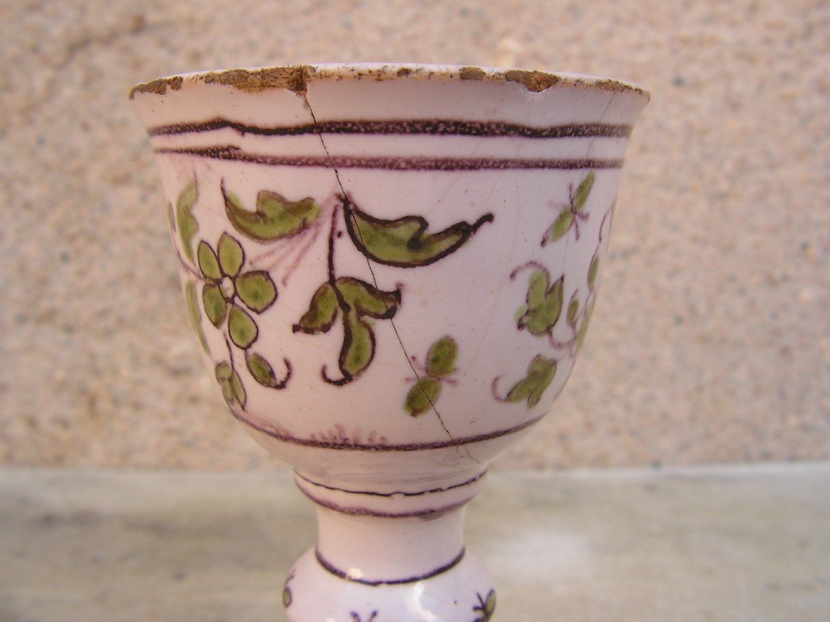 Egg Cup Or Chalice In Moustiers Earthenware Decorated With Flowers And Butterflies, 18th Century-photo-1