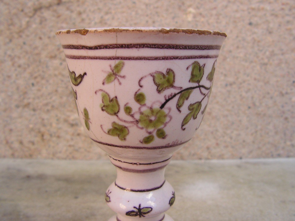 Egg Cup Or Chalice In Moustiers Earthenware Decorated With Flowers And Butterflies, 18th Century-photo-2