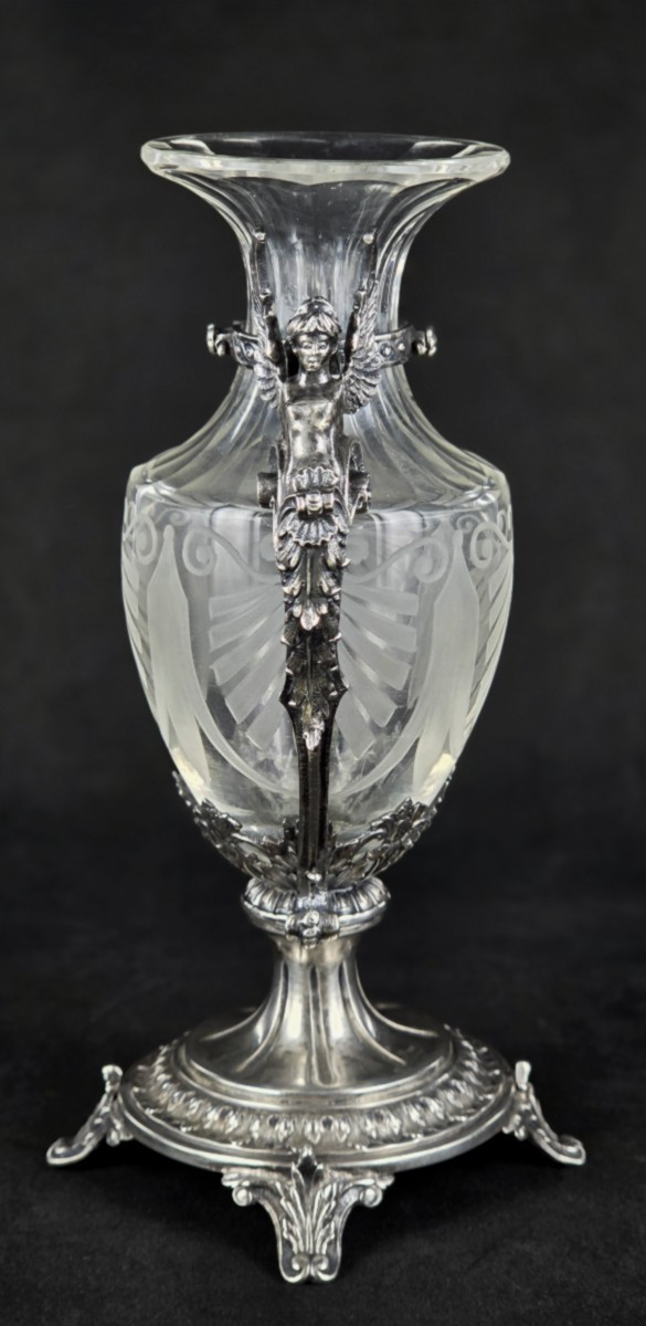 Silver And Crystal Vase By Martin Mayer Germany With Winged Sphinx Handles -photo-2