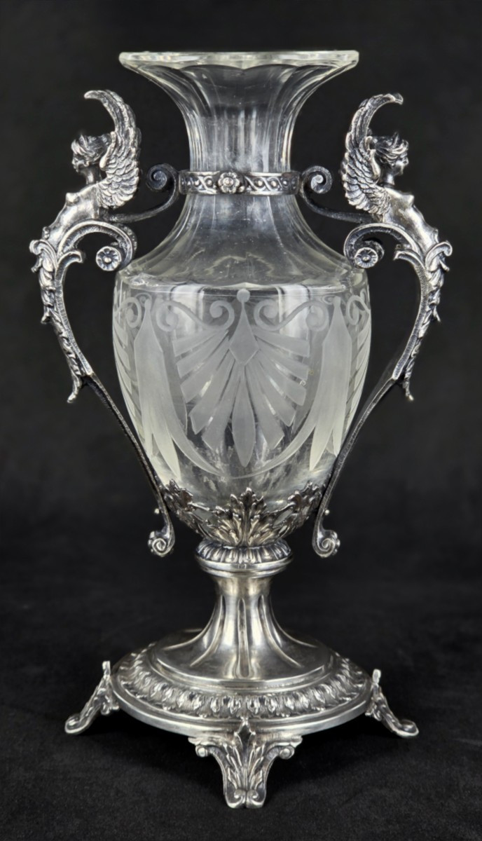 Silver And Crystal Vase By Martin Mayer Germany With Winged Sphinx Handles -photo-3