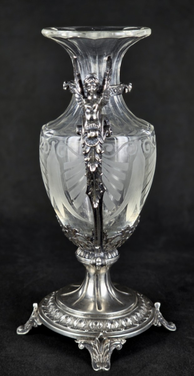 Silver And Crystal Vase By Martin Mayer Germany With Winged Sphinx Handles -photo-4