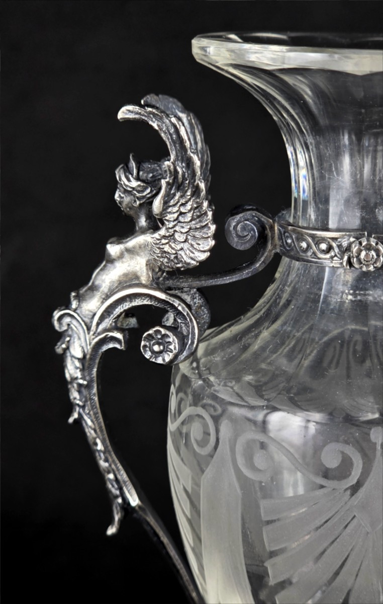 Silver And Crystal Vase By Martin Mayer Germany With Winged Sphinx Handles -photo-1