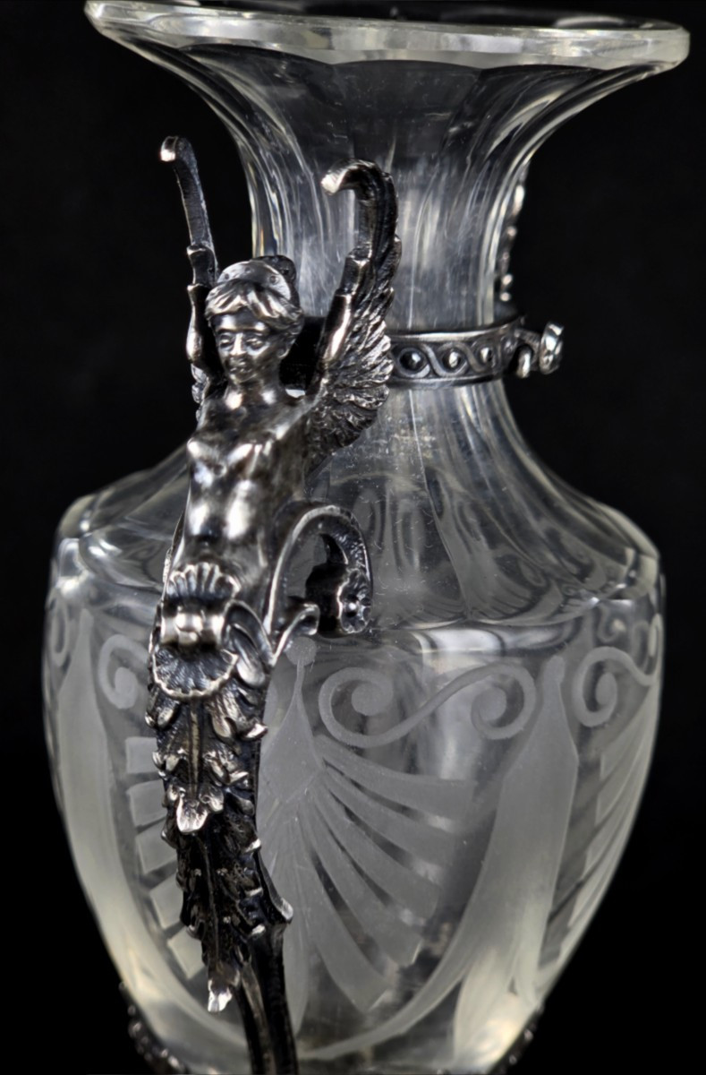 Silver And Crystal Vase By Martin Mayer Germany With Winged Sphinx Handles -photo-2