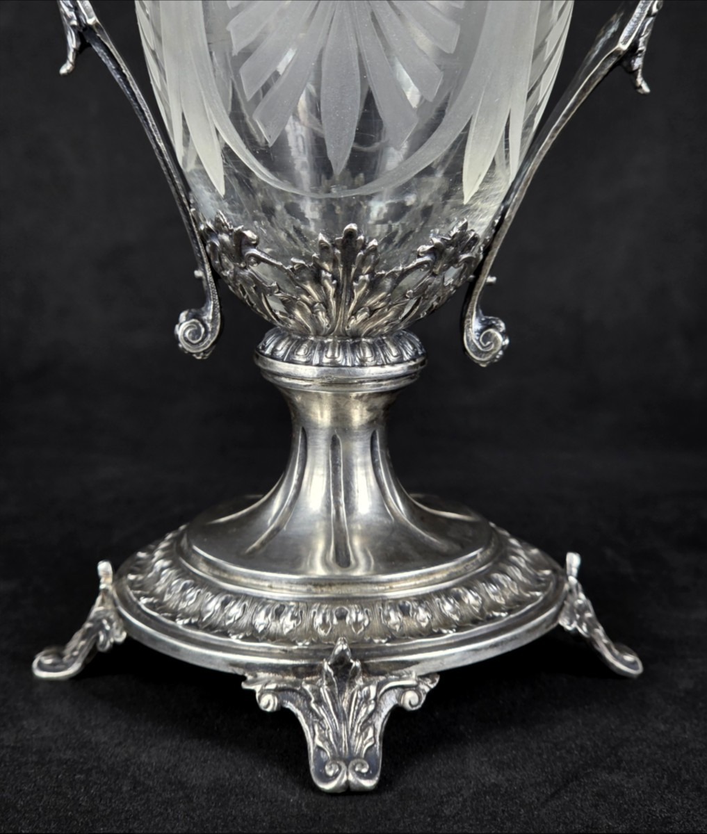 Silver And Crystal Vase By Martin Mayer Germany With Winged Sphinx Handles -photo-3