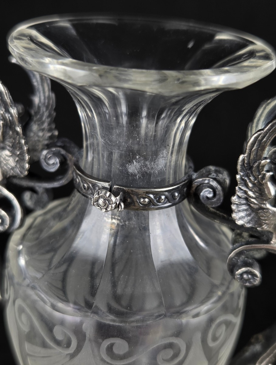 Silver And Crystal Vase By Martin Mayer Germany With Winged Sphinx Handles -photo-7