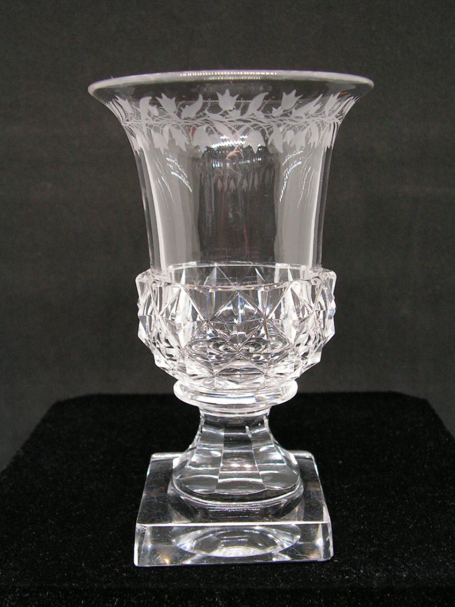 Pair Of Small Medici Crystal Vases Probably Baccarat Early Nineteenth-photo-2