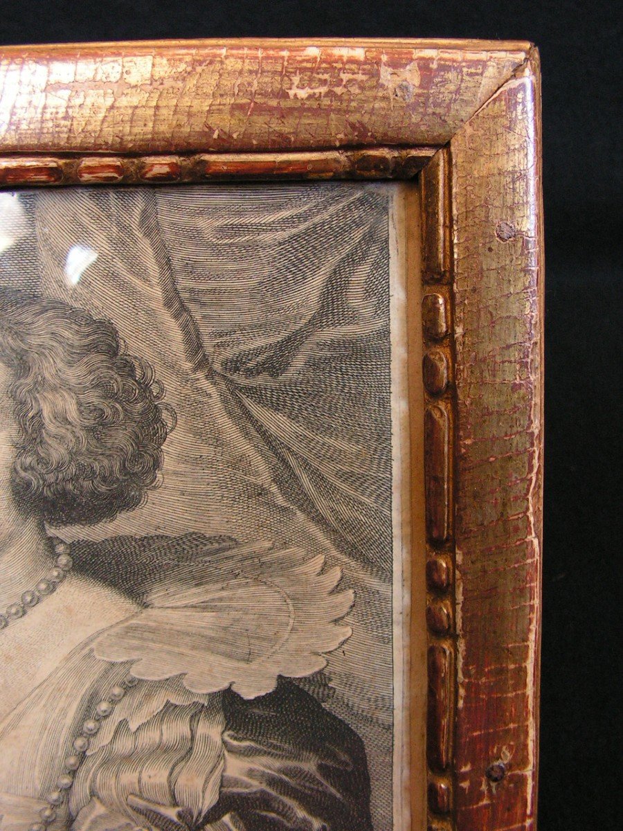 Gravure Marguerite De Lorraine d'Après Van Dyck Gravée Par S. A. Bolswert Cadre Bois Doré-photo-3