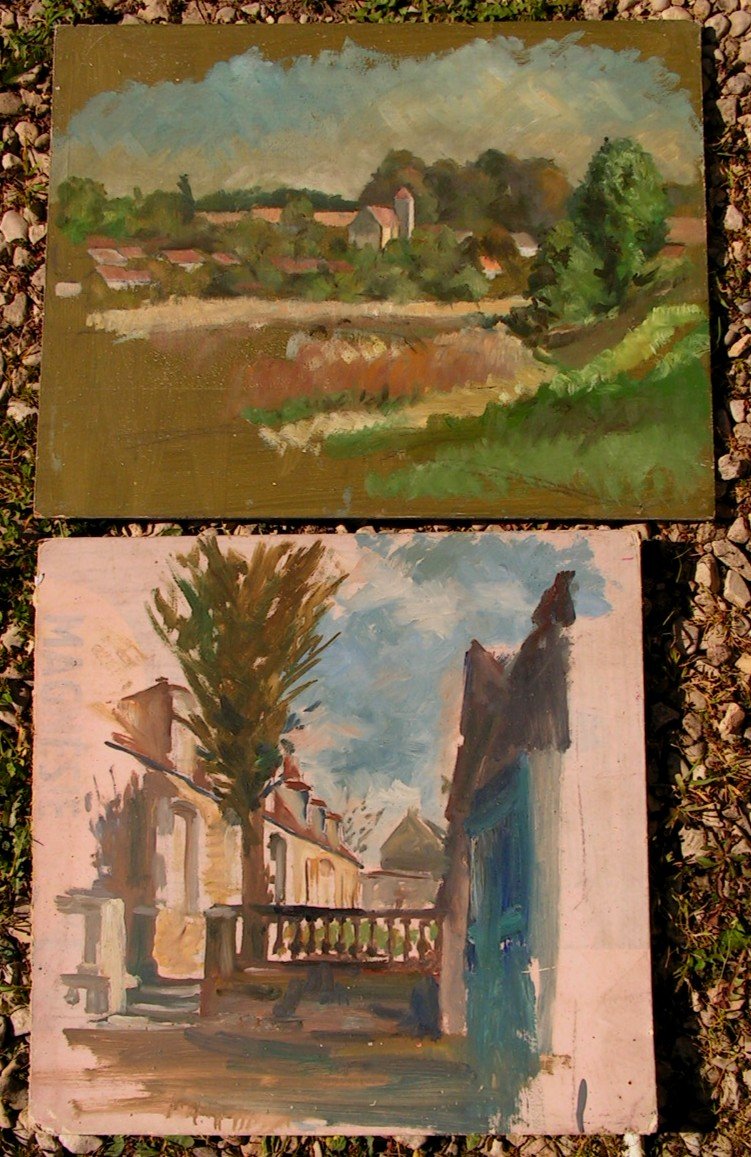 Set Of 15 Pochades Twentieth Representing Landscapes Oils On Cardboard, Unsigned Panels-photo-1