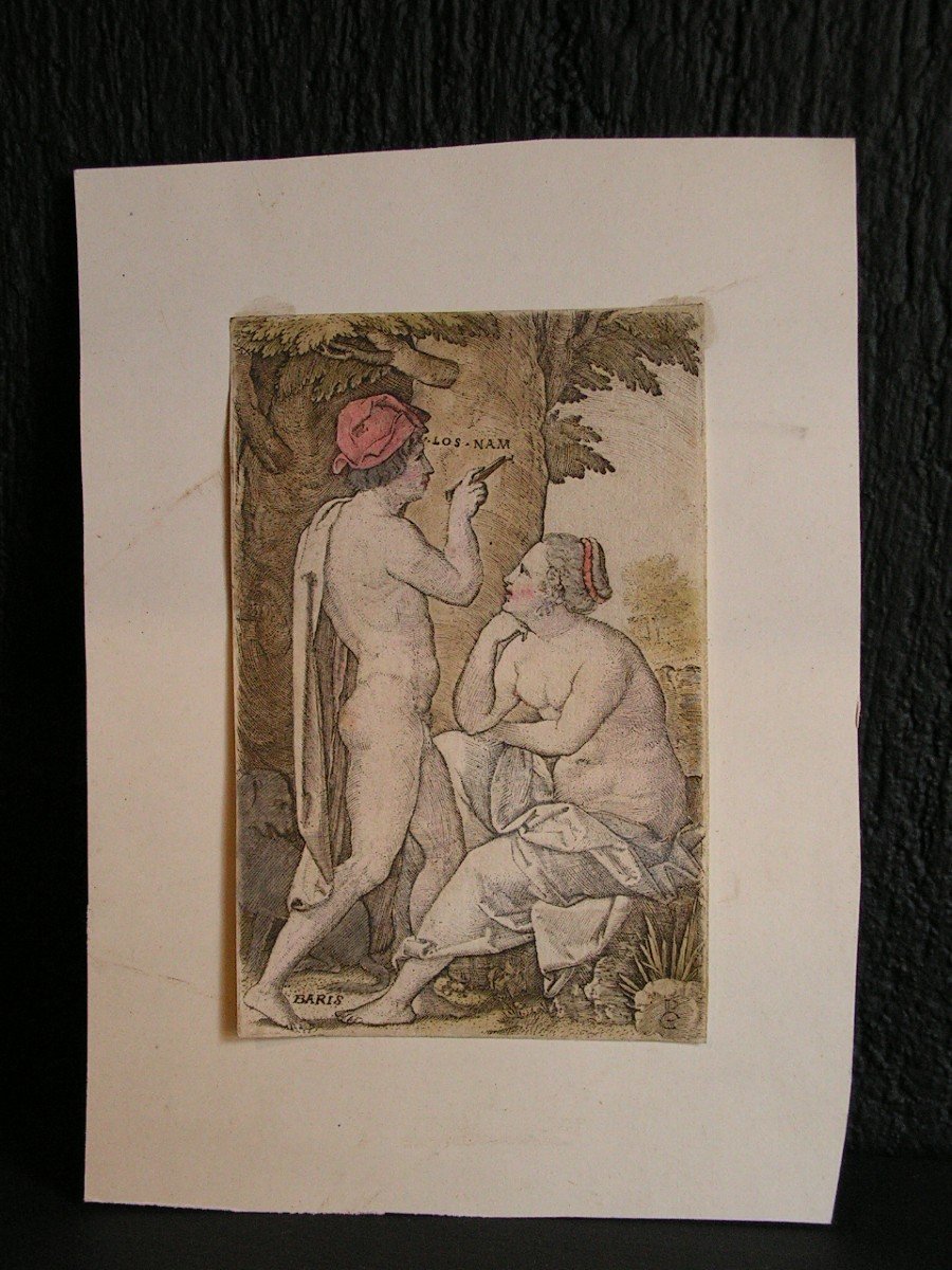 Gravure De Georg Pencz Allemagne XVIème 1539 Paris Et Oenone-photo-4