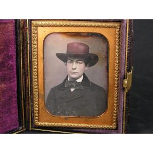 Charles.v Allen Attributed To: Active In Boston Usa Daguerreotype Portrait Of Man In Hat