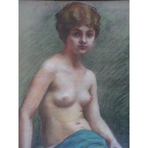 Old Pastel Portrait Of Young Naked Girl Signature To Identify