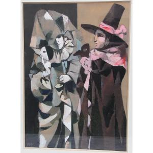 Manolo Ruiz Pipo ( 1929-1999 ) Peintre Espagnol Commedia Dell'arte