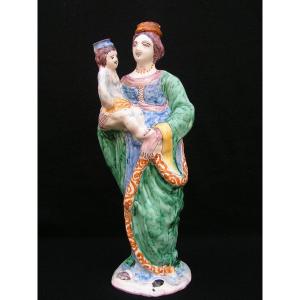 Important Virgin And Child In Earthenware From Nevers