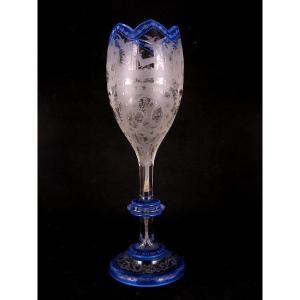 Antique Bohemian Crystal Glass With Hunting Decor