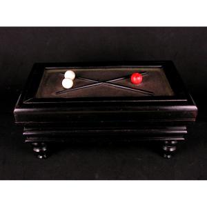 Antique Inkwell Stamp Box In The Shape Of A French Billiard Table