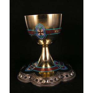 Antique Silver Chalice Minerva Demarquet Frères With Enameled Decorations