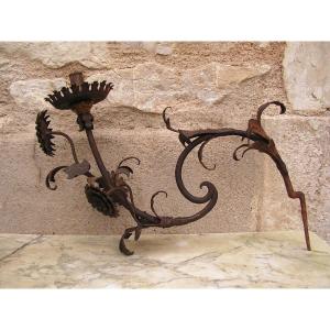 Louis XIV Period Wrought Iron Light Arms With Flower Decor