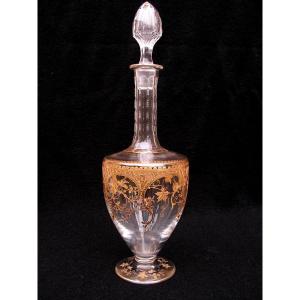 Ancienne Grande Carafe En Cristal Gravé Réhaussé A l'Or Type Saint Louis ou Baccarat