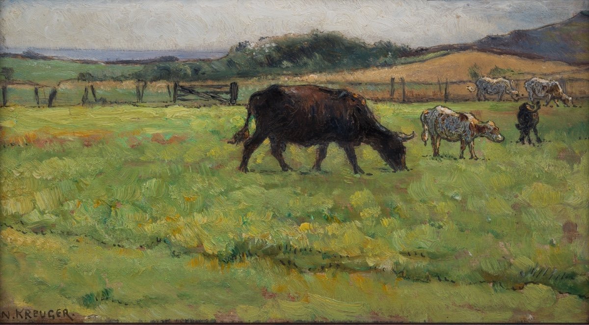 Nils Kreuger (1858-1930) - Cattle On The Meadow-photo-2