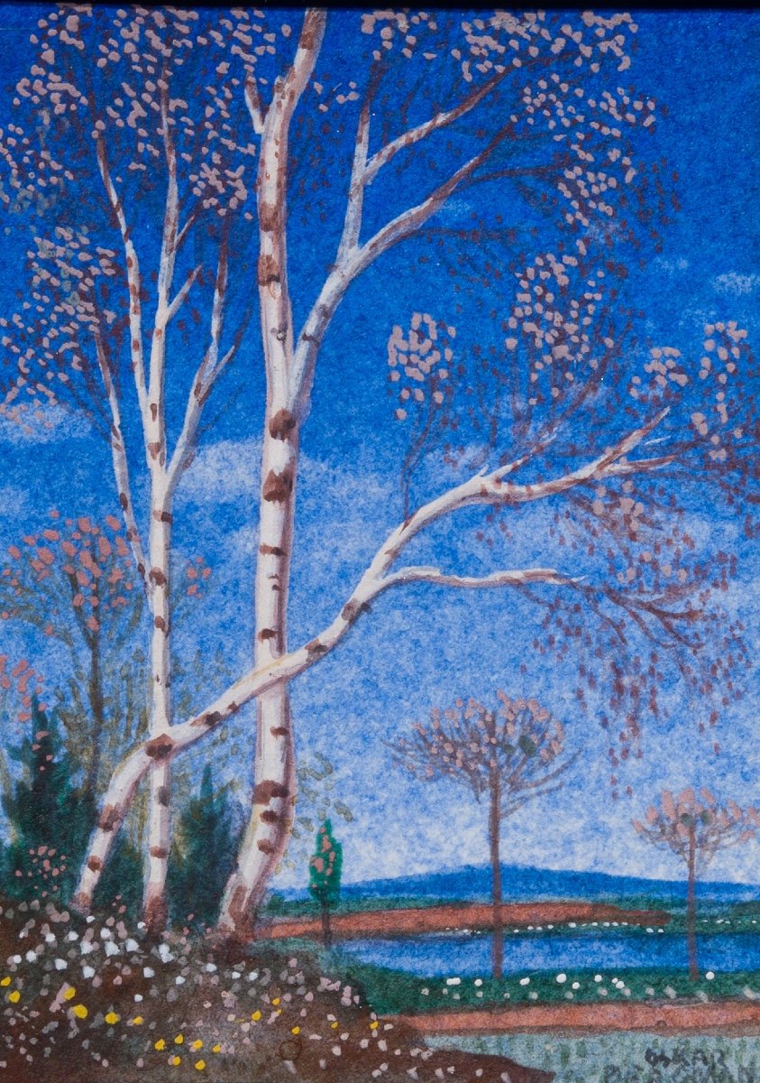 Oskar Bergman (1879-1963)  - A Miniature Landscape With Birch Trees-photo-3