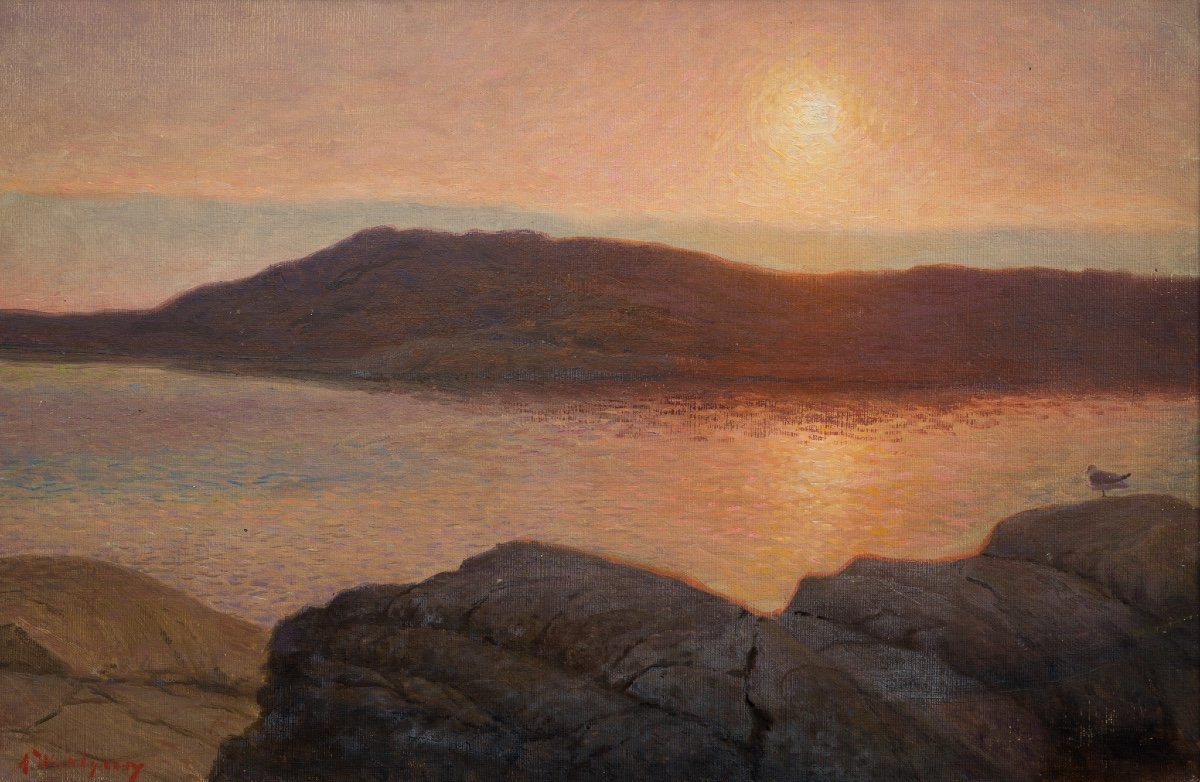 Anders Wahlgren (1861-1928) - Sunset Over The Bohuslän Coast-photo-3