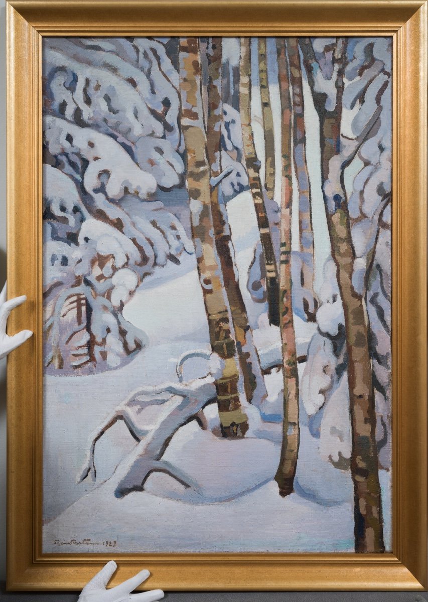 Reino Partanen (1889-1972) - Birch Trees And Snow-laden Spruces, 1927-photo-2