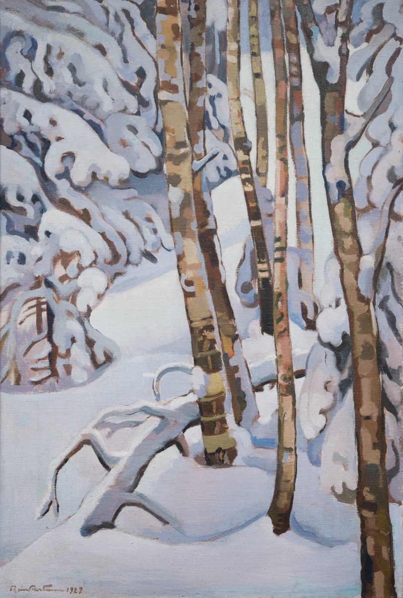 Reino Partanen (1889-1972) - Birch Trees And Snow-laden Spruces, 1927-photo-3