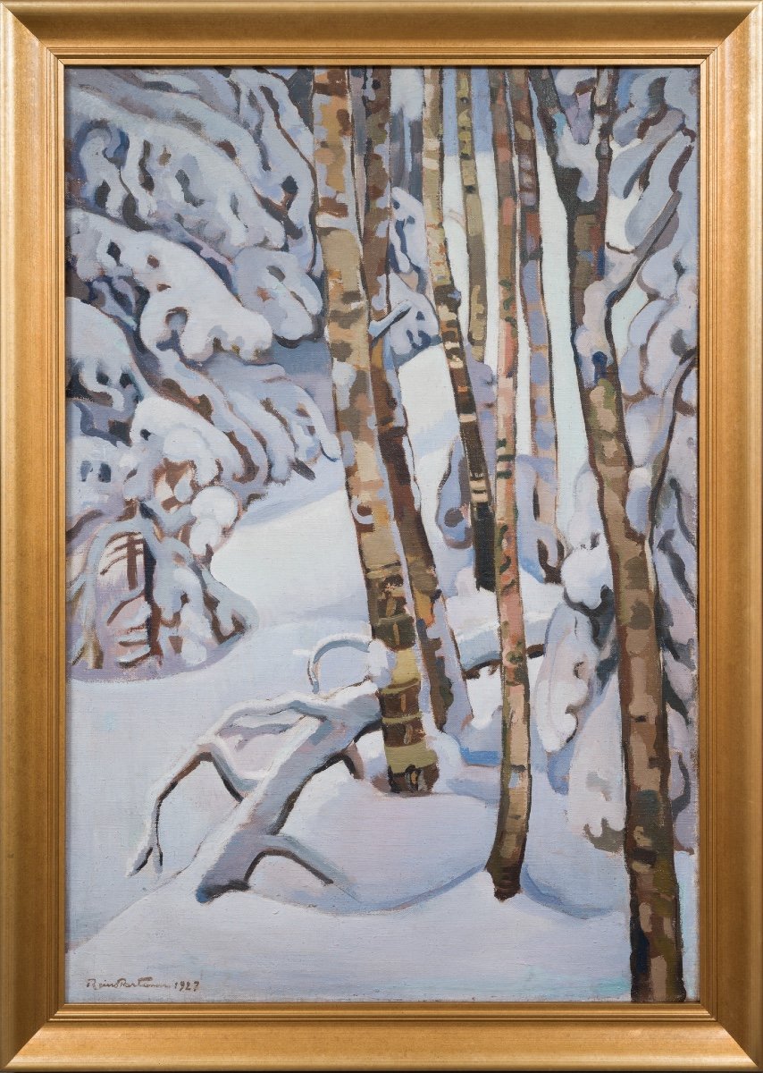 Reino Partanen (1889-1972) - Birch Trees And Snow-laden Spruces, 1927-photo-3