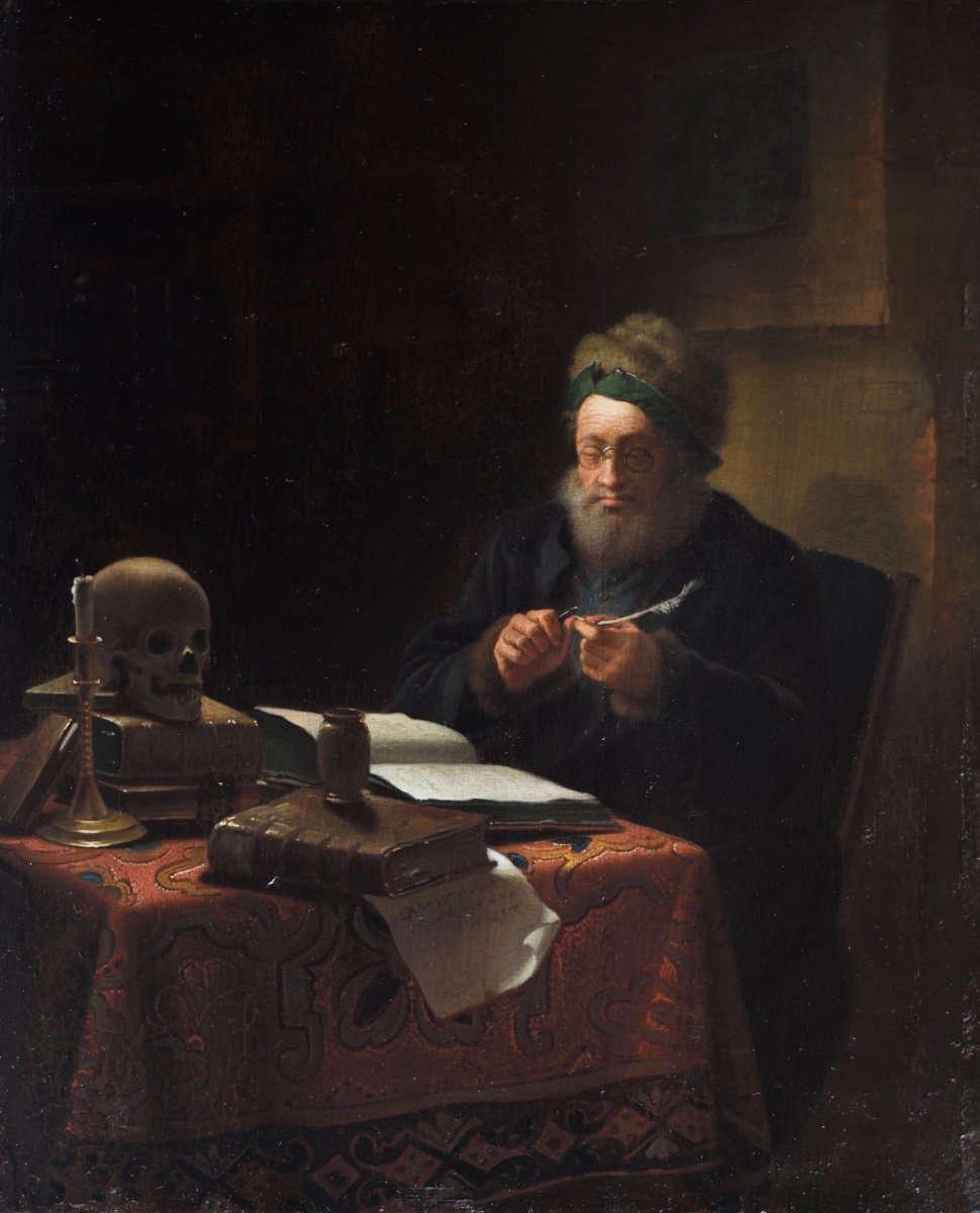 Scholar Sharpening His Quill Penn Attributed To Justus Juncker