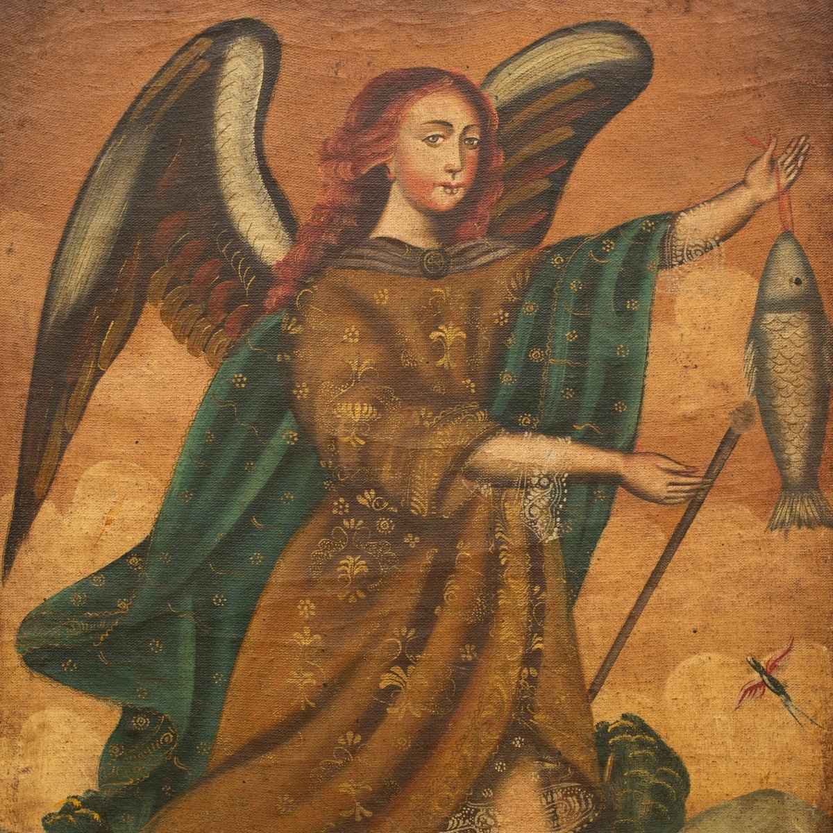 Cuzco School - A Portrait Of Archangel Raphael With Fish, 1800s-photo-3