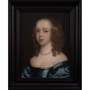 Portrait Of A Lady In Blue Dress Countess Of Peterborough, Attributed To Theodore Russel (1614?