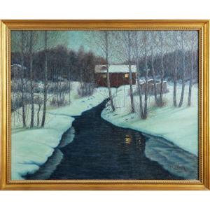  A Winter Landscape With A Red House And A Quiet Stream, 1947