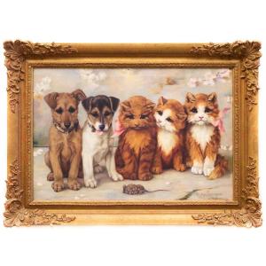 Friends, Kittens And Puppies Painting By British Artist Agnes Mcintyre Croxford 