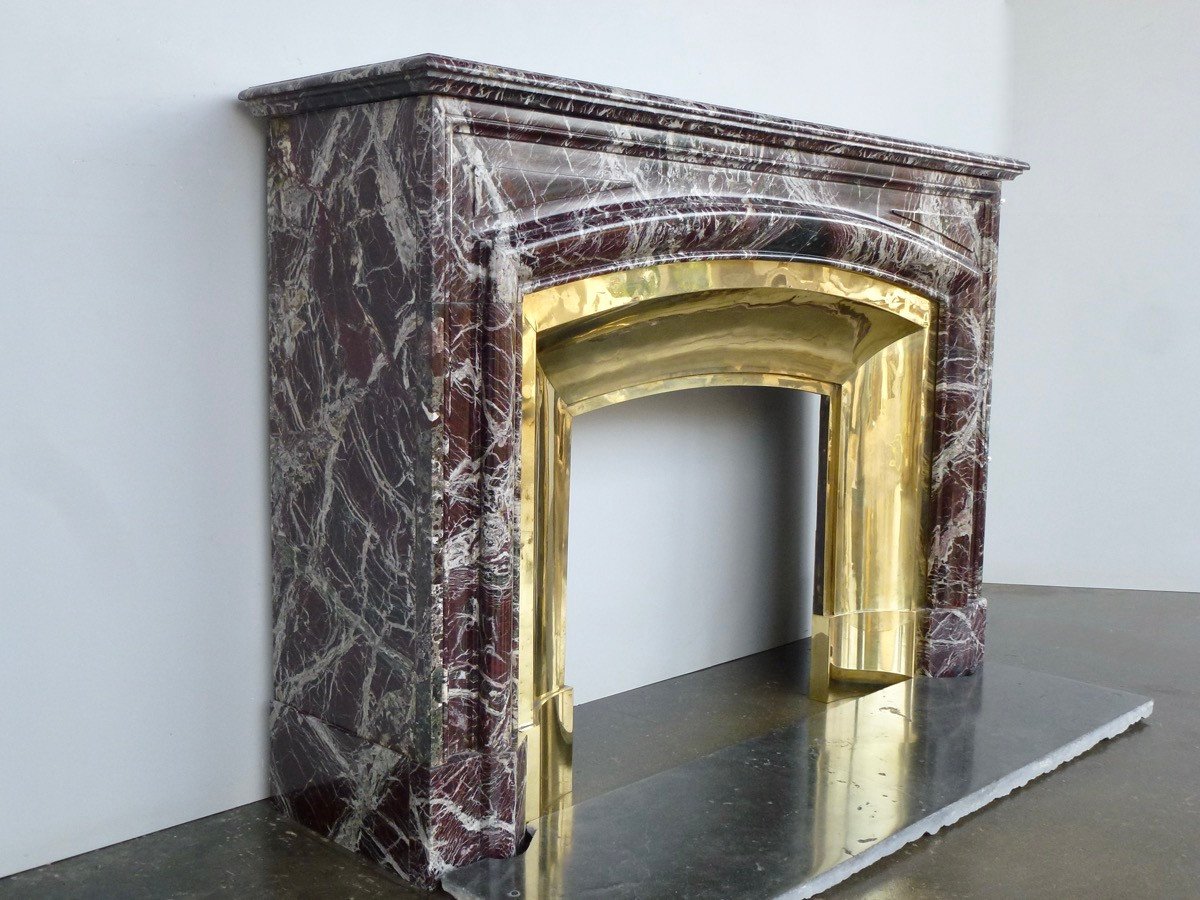 Louis XIV Style Red And Green Levanto Marble Fireplace-photo-3