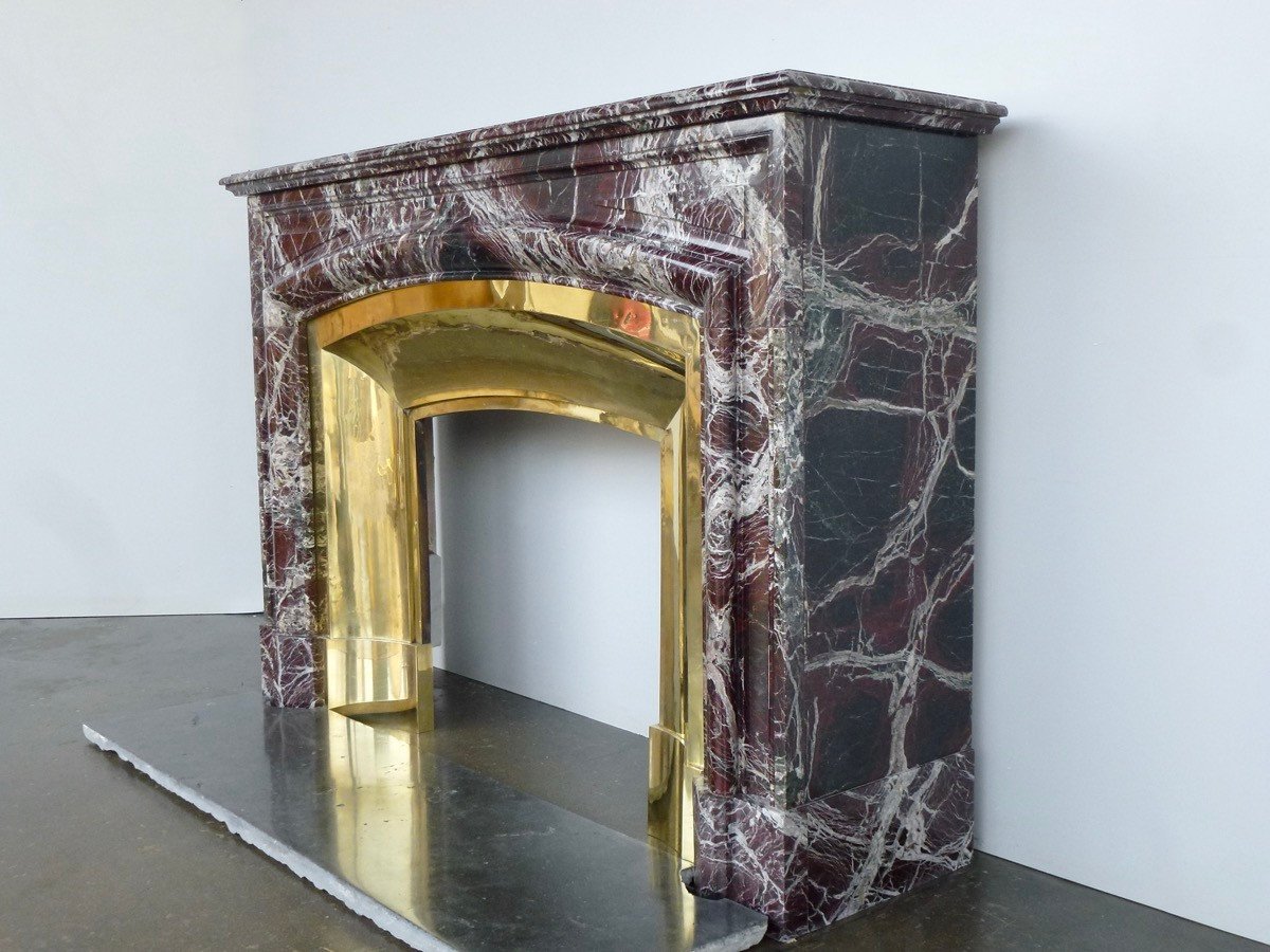 Louis XIV Style Red And Green Levanto Marble Fireplace-photo-4