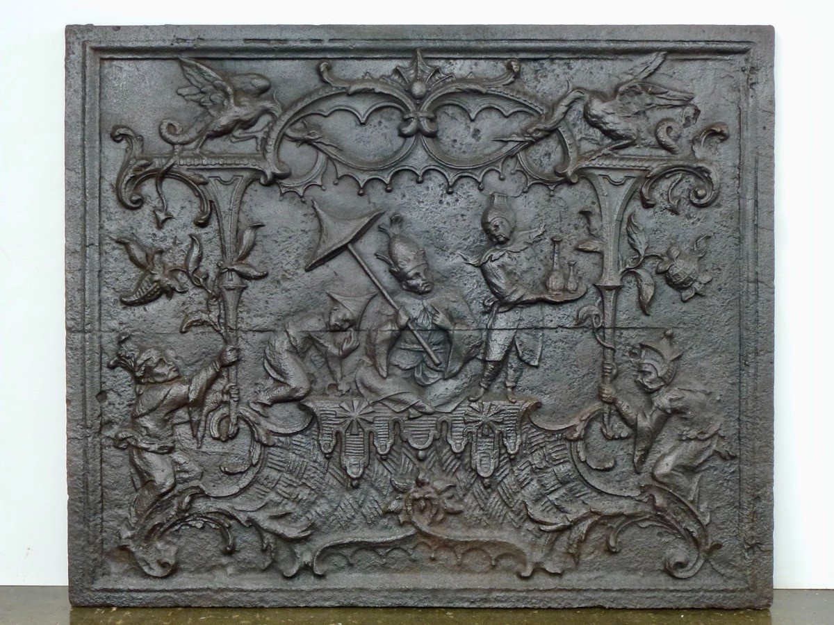 Plaque de cheminée d'après les chinoiseries de François Boucher d'époque XVIIIème S. (97x80cm)