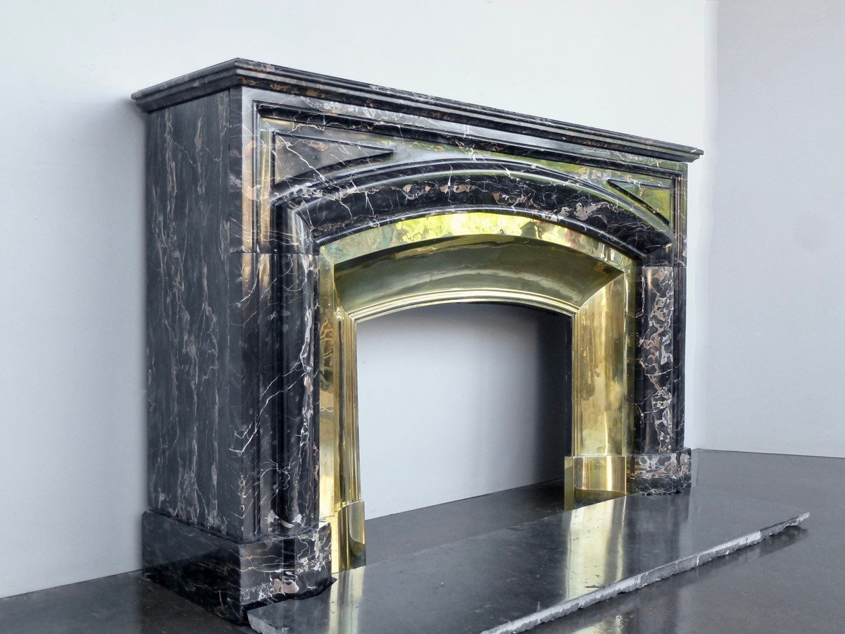 Louis XIV Style Portor Black Marble Fireplace-photo-3